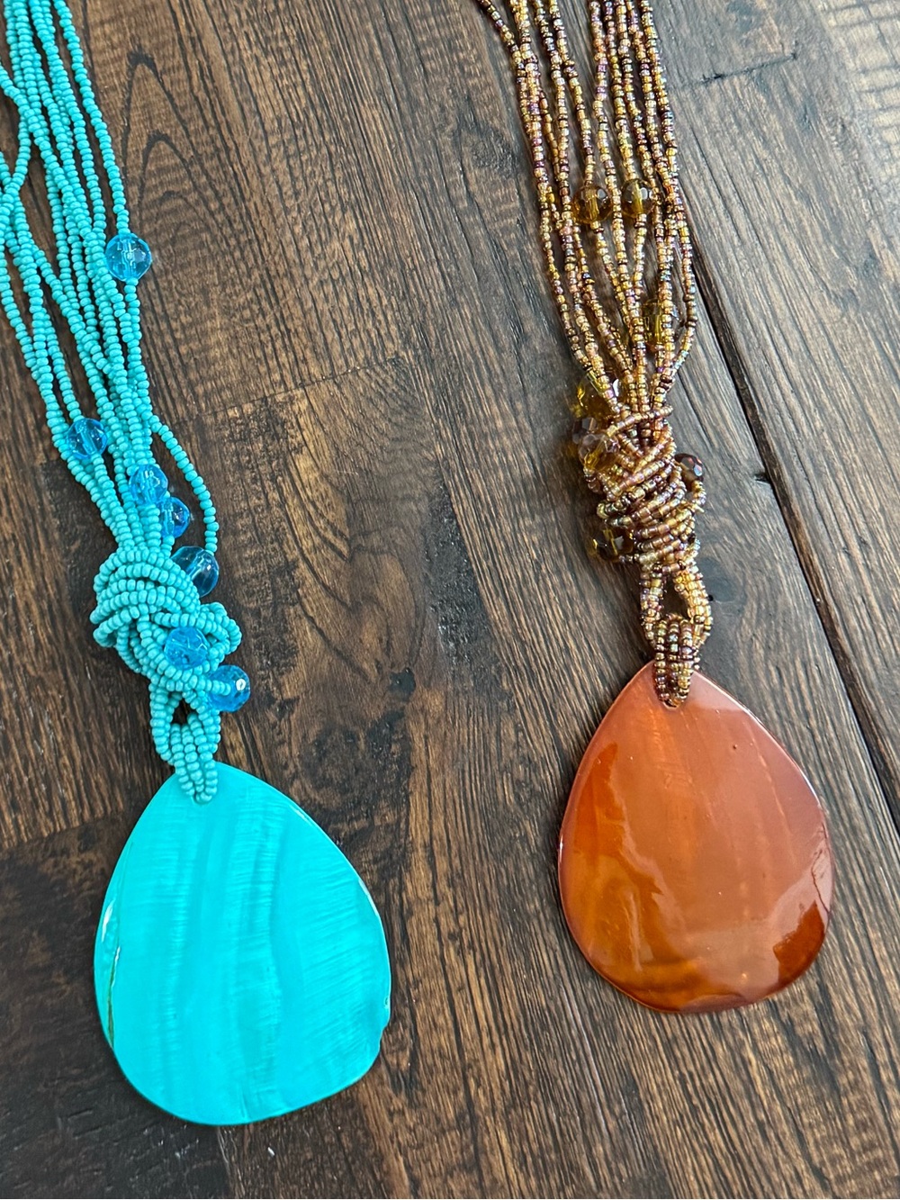 Beaded Teardrop Pendant Necklaces Bundle - Turquoise & Amber